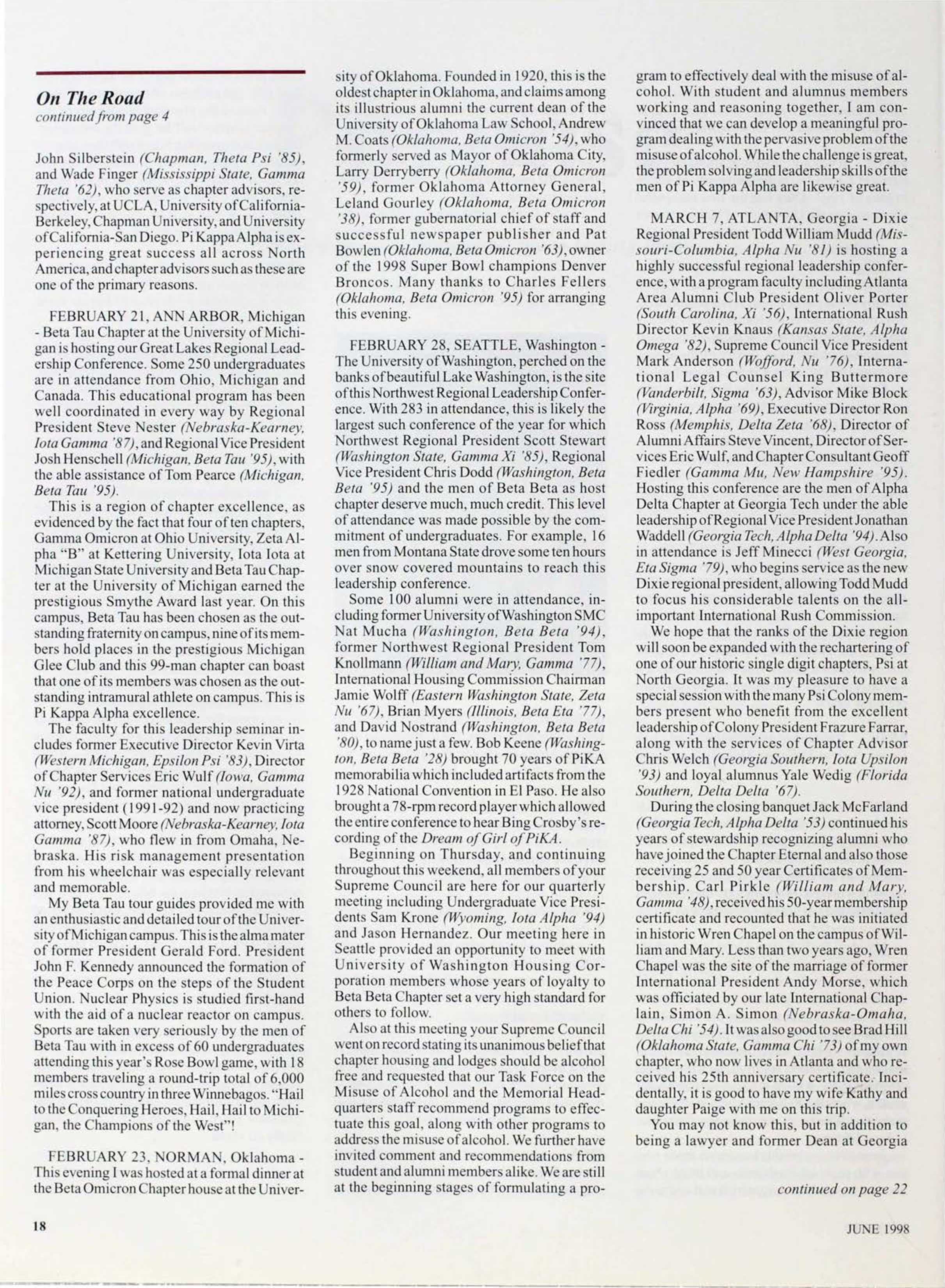 At Large: On the Road With International President John Michael Williams, Continued 1